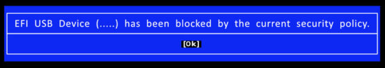 EFI USB Device has been blocked by the current security policy