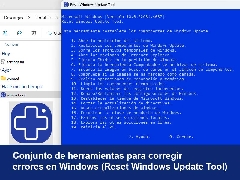 Conjunto de herramientas para corregir errores en Windows 8, 10, 11 (Reset Windows Update Tool)