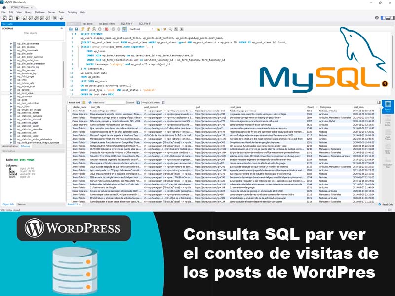 Consulta SQL para ver el numero de visitantes de los post en wordpress