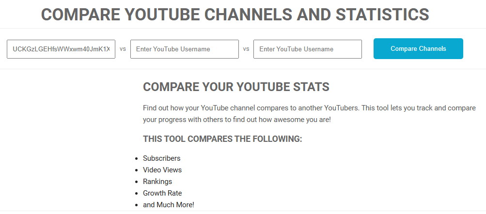 Compare YouTube Channels and Statistics